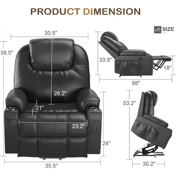 YONISEE Large Lift Chair - Power Lift Chair Modern with Massage and Heat, Infinite Position, Extended Footrest, USB & Tape C Ports and Cup Holders