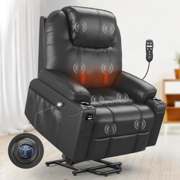 YONISEE Large Lift Chair - Power Lift Chair Modern with Massage and Heat, Infinite Position, Extended Footrest, USB & Tape C Ports and Cup Holders